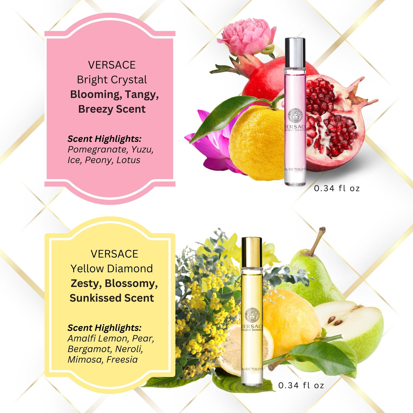 Versace Bright Crystal & Yellow Diamond Perfumes for Women 0.33 Ounce