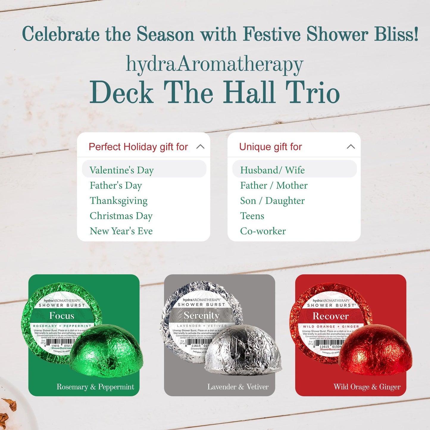 hydraAromatherapy Gift for Women Shower Steamers - Deck The Hall Trio