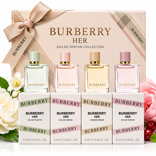 Burberry Her Miniature Coffret Set for Women – 4 Piece Perfume Collection (0.16 oz Each)