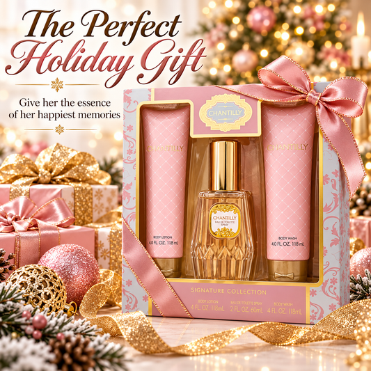 CHANTILLY 3 PCS SET FOR WOMEN: 2 OZ EAU DE TOILETTE SPRAY + 4 OZ BODY LOTION + 4 OZ BODY WASH