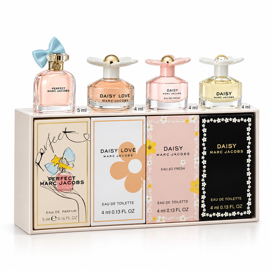 Marc Jacobs Mini Perfume Gift Set for Women (4 Piece) – Designer Fragrance Sampler, Travel Size Collection (0.55 oz Total)