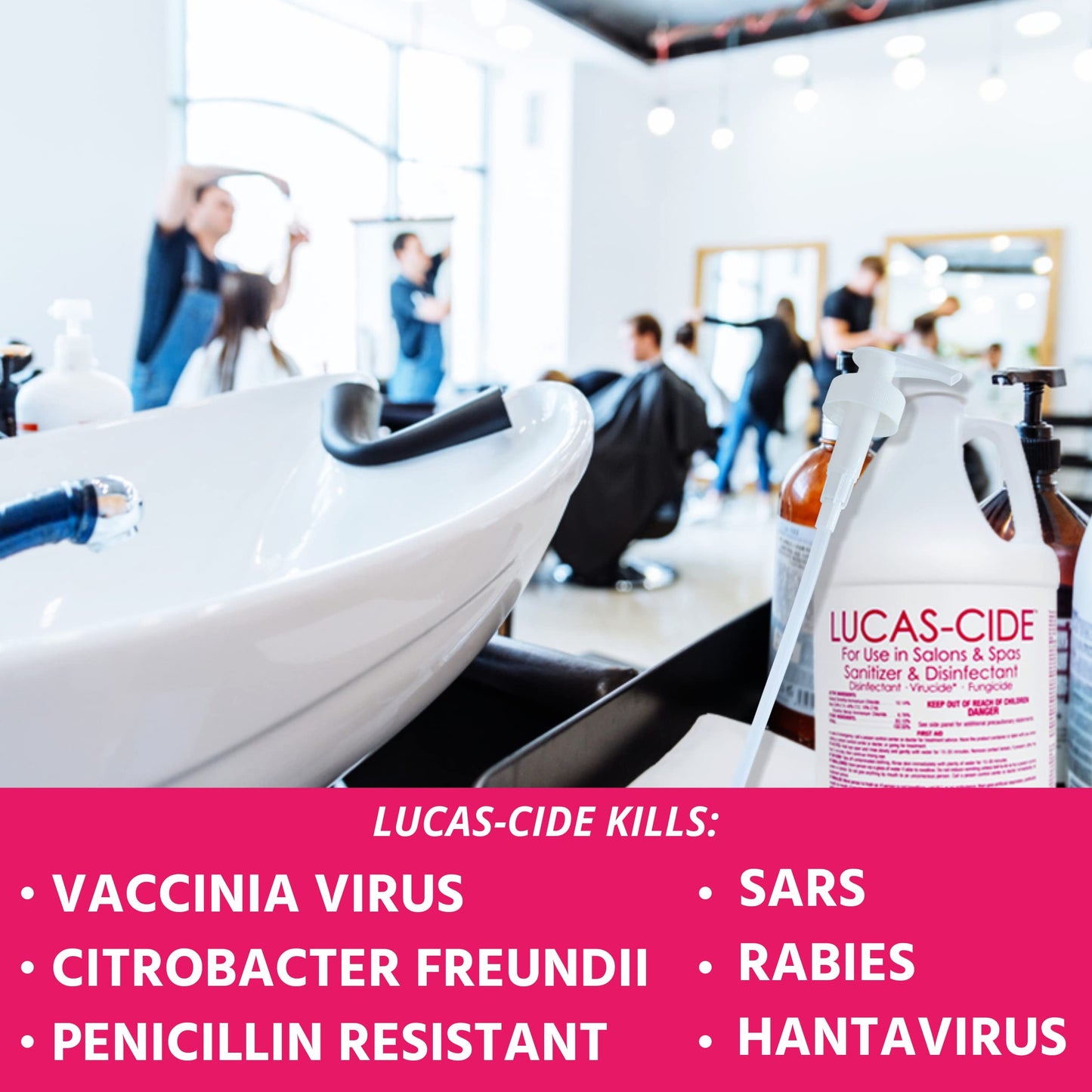 LUCAS-CIDE Salon & Spa Disinfectant, Multipurpose Surface Sanitizer, Bundle with Pump, 1 Gallon (Pink)