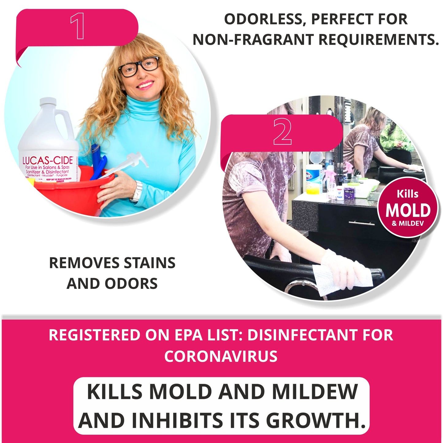 LUCAS-CIDE Salon & Spa Disinfectant, Multipurpose Surface Sanitizer, Bundle with Pump, 1 Gallon (Pink)