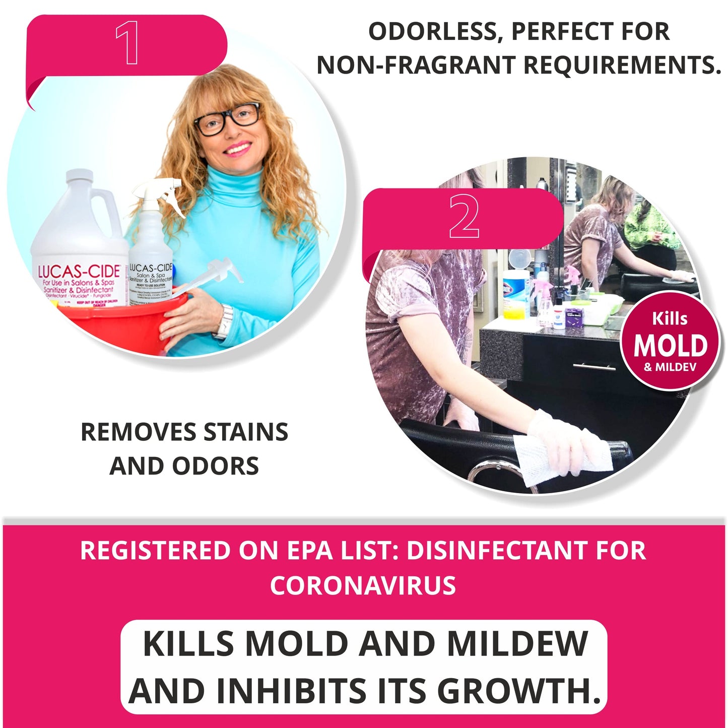 LUCAS-CIDE Salon and Spa Disinfectant 1 Gallon (Pink) Bundle with Pump & Leak Proof Spray Bottle (32 Oz.)