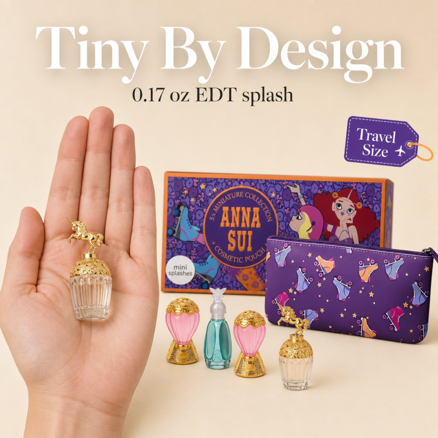 Anna Sui Mini Perfume Gift Set for Women – 5 Piece EDT Collection with Pouch (0.17 oz Each)