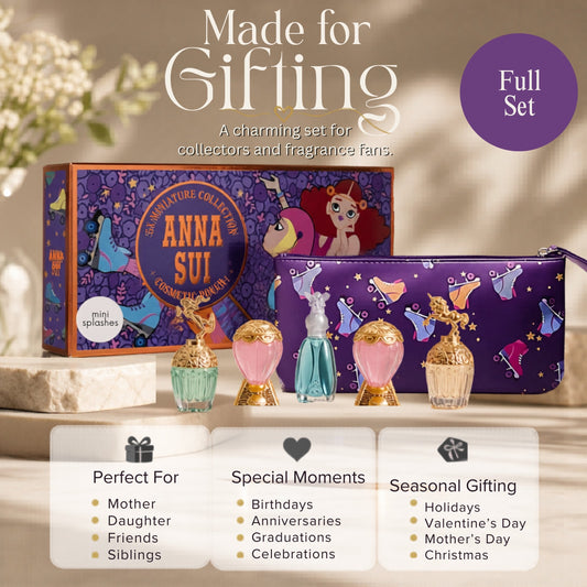 Anna Sui Mini Perfume Gift Set for Women – 5 Piece EDT Collection with Pouch (0.17 oz Each)
