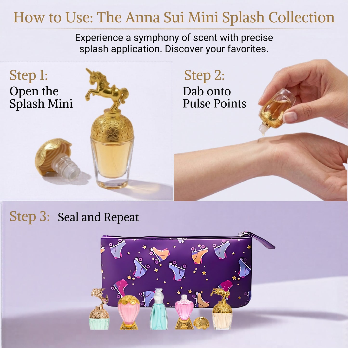 Anna Sui Mini Perfume Gift Set for Women – 5 Piece EDT Collection with Pouch (0.17 oz Each)