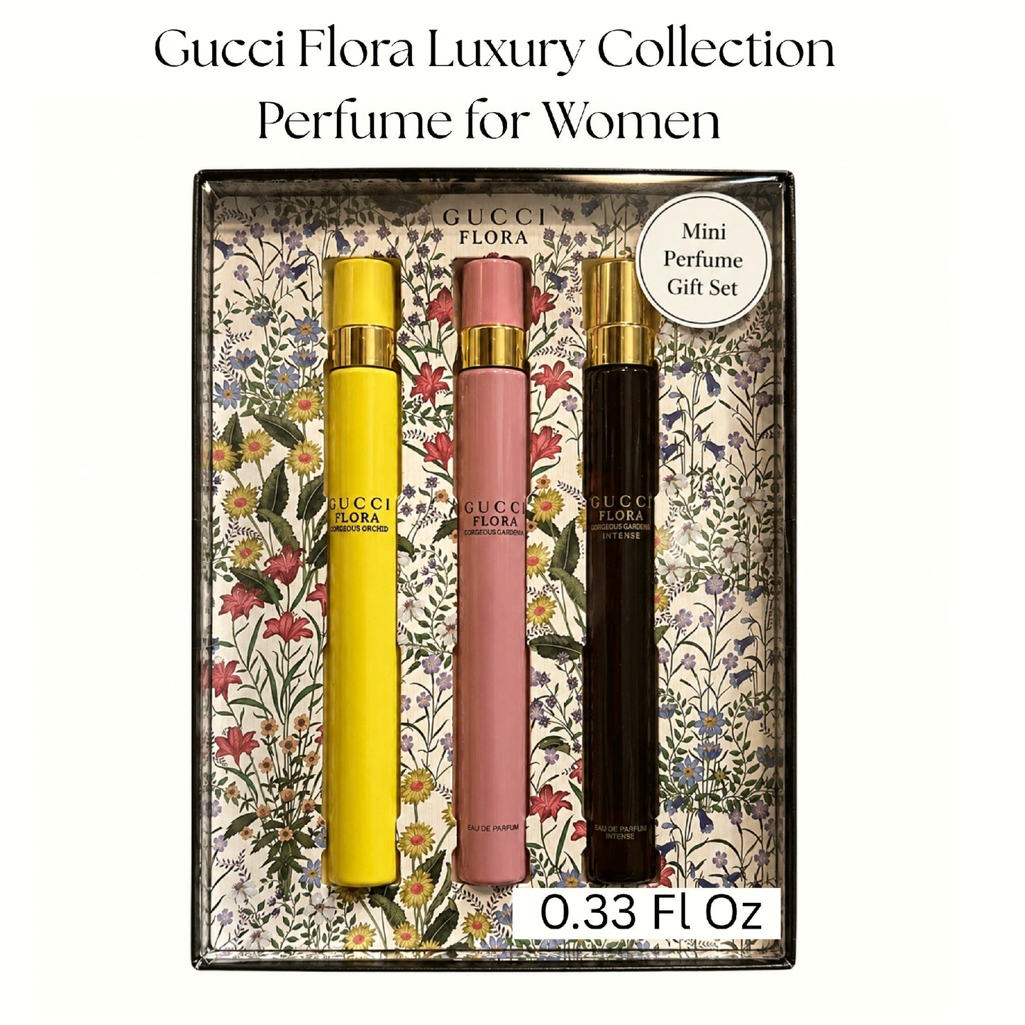 Gucci Flora Gorgeous Perfume for Women Gift Set 3 Piece Mini EDP Travel Spray 0.33 Ounce