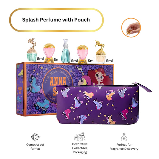 Anna Sui Mini Perfume Gift Set for Women – 5 Piece EDT Collection with Pouch (0.17 oz Each)