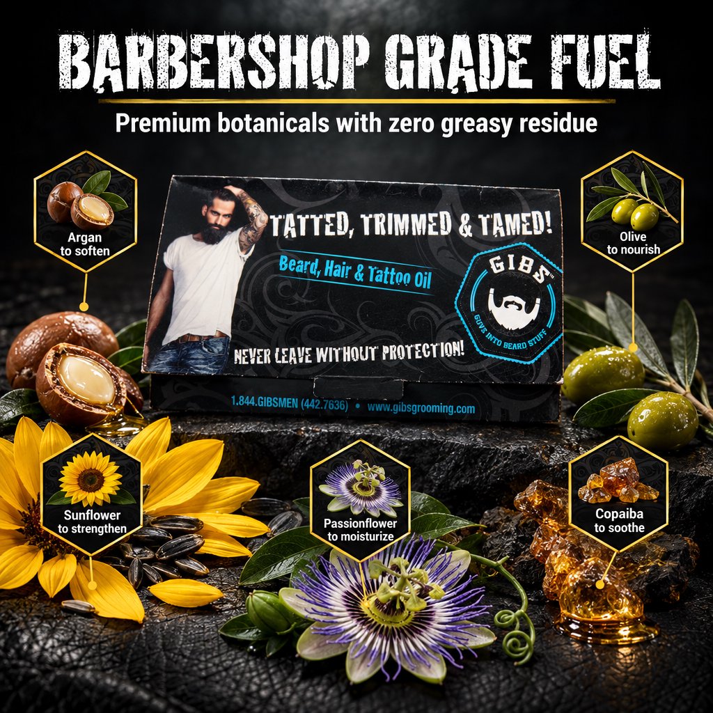 Gibs Beard, Hair & Tattoo Oil, Moisturizing Scented Men's Grooming Oil BUNDLE OF 50