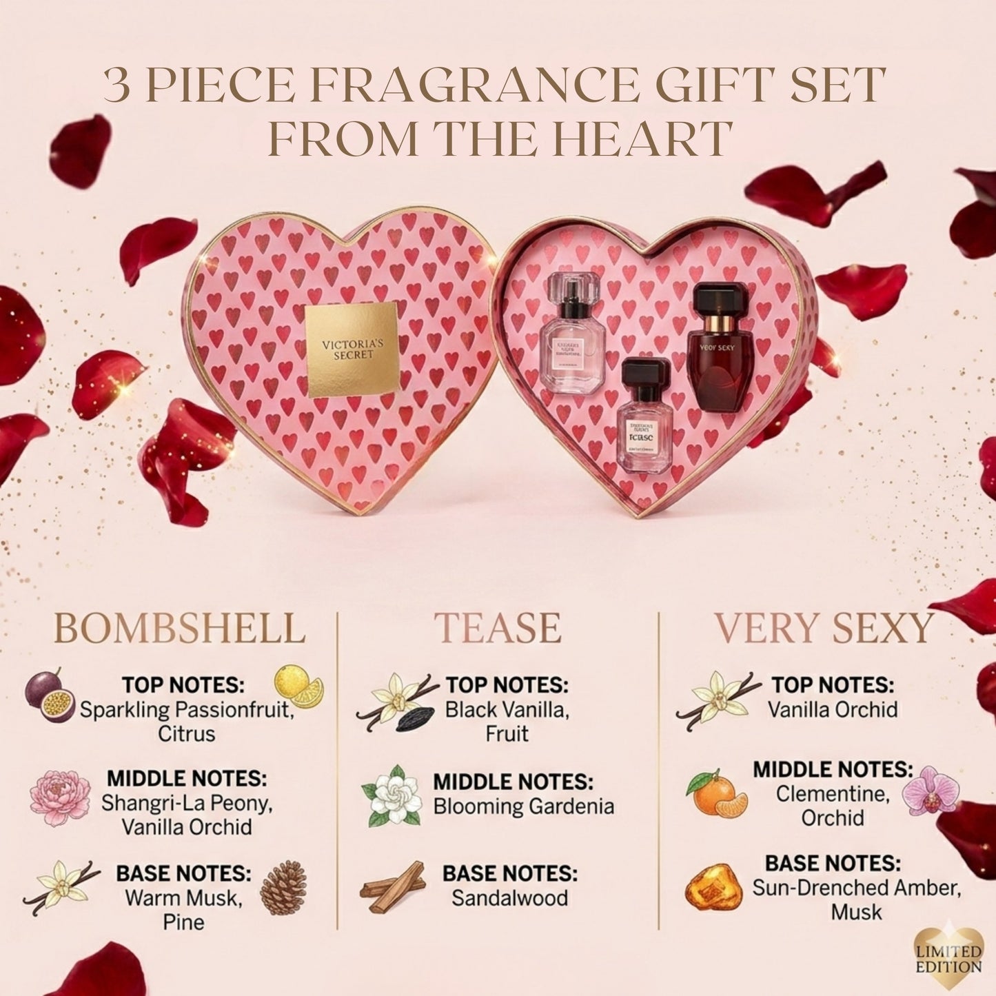 Victoria’s Secret Mini Perfume Gift Set for Women (3 Piece) – Travel Size Fragrance Collection 0.25 oz Each