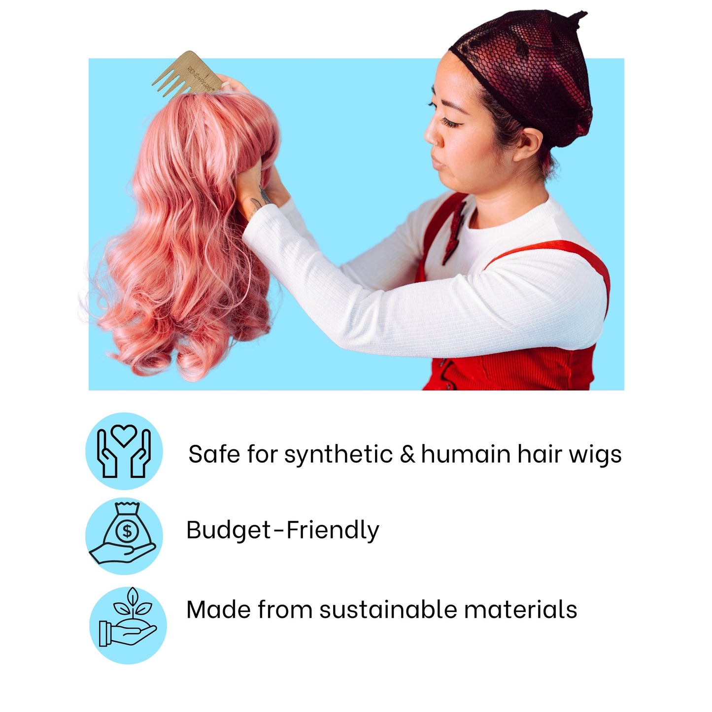 Rene of Paris Wooden Wide Tooth Comb – For Human & Synthetic Hair Wigs