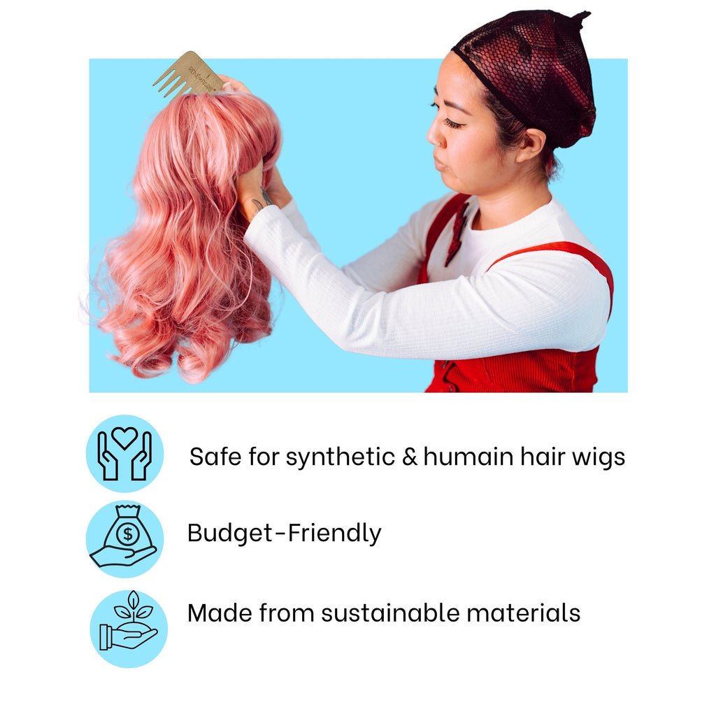 Rene of Paris Wooden Wide Tooth Comb – For Human & Synthetic Hair Wigs