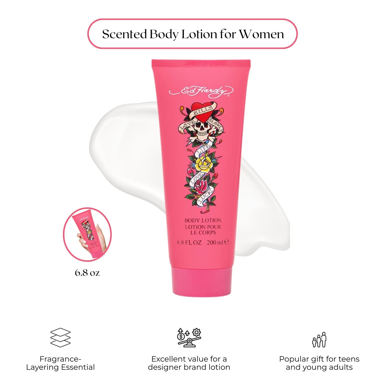 Ed Hardy Body Lotion for Women 6.8 oz – Christian Audigier Hydrating Perfumed Lotion