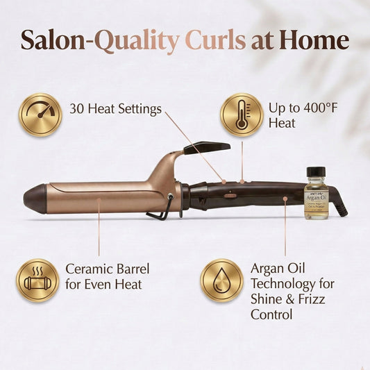BaBylissPRO One ‘n Only Argan Heat Curling Iron 1.25” – Ceramic Barrel with Argan Oil, Up to 400°F
