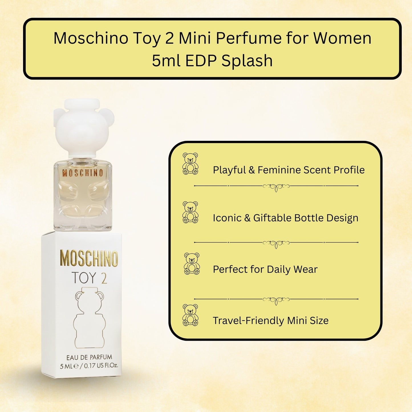 Moschino Toy 2 Mini EDP for Women 0.17 oz – Travel Size Designer Perfume, Floral Woody Musk Fragrance