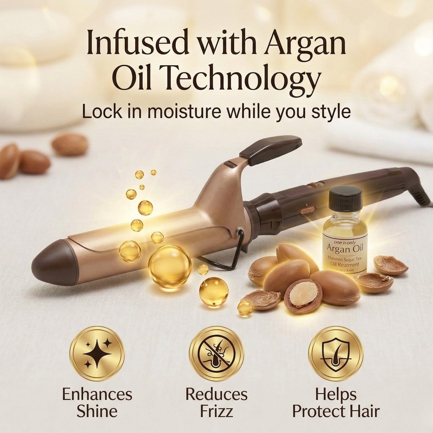 BaBylissPRO One ‘n Only Argan Heat Curling Iron 1.25” – Ceramic Barrel with Argan Oil, Up to 400°F