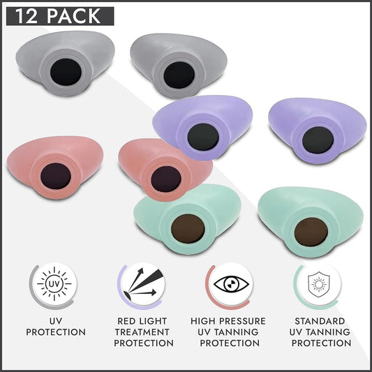Super Sunnies Strapless Tanning Goggles – 12 Pack Assorted Pastel Colors, UV Eye Protection (FDA Compliant)