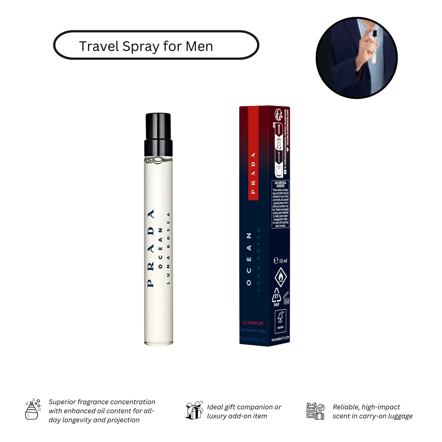 Prada Luna Rossa Ocean Le Parfum Travel Spray 0.33 FL Oz