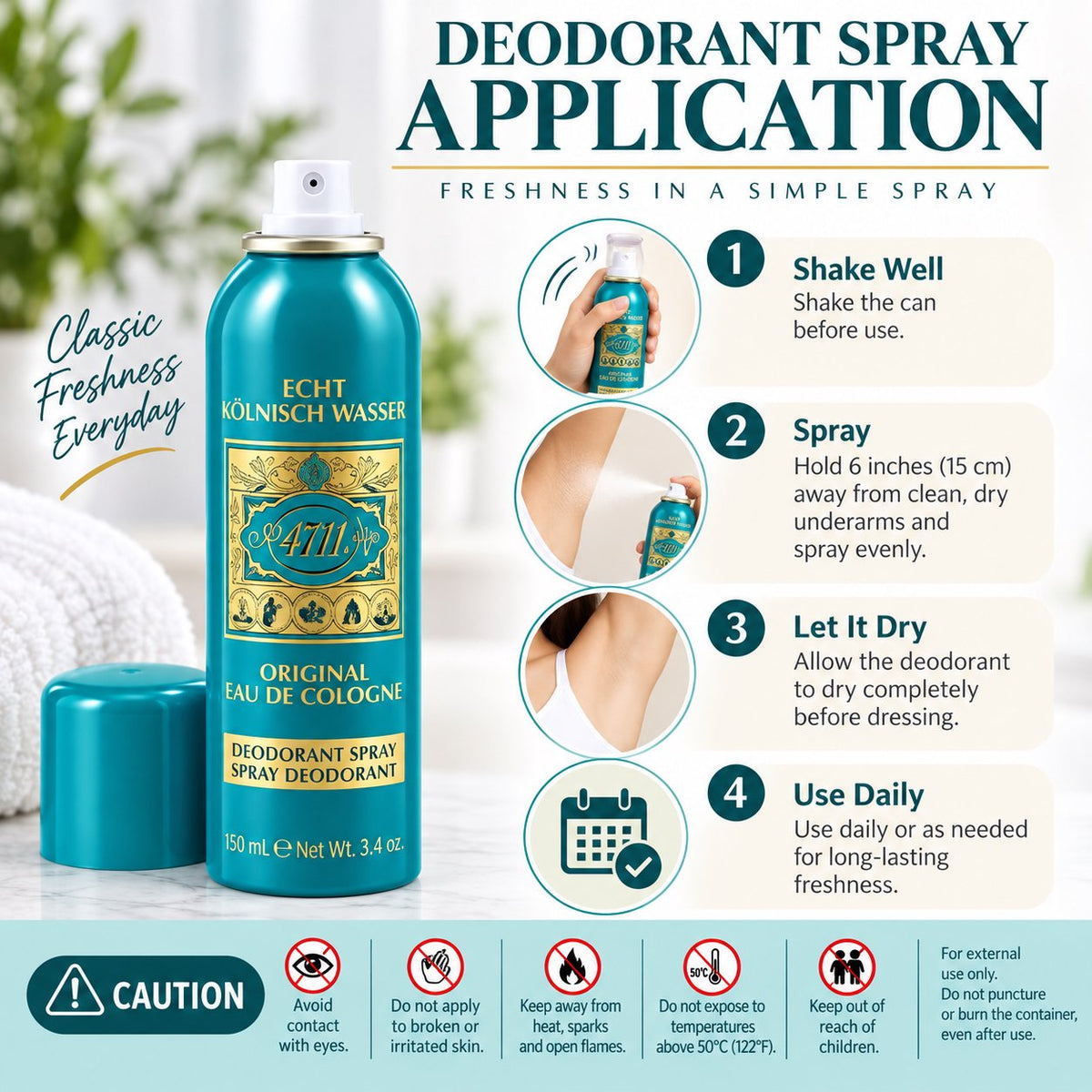 Muelhens 4711 Deodorant Spray for Unisex, 3.4 Ounce