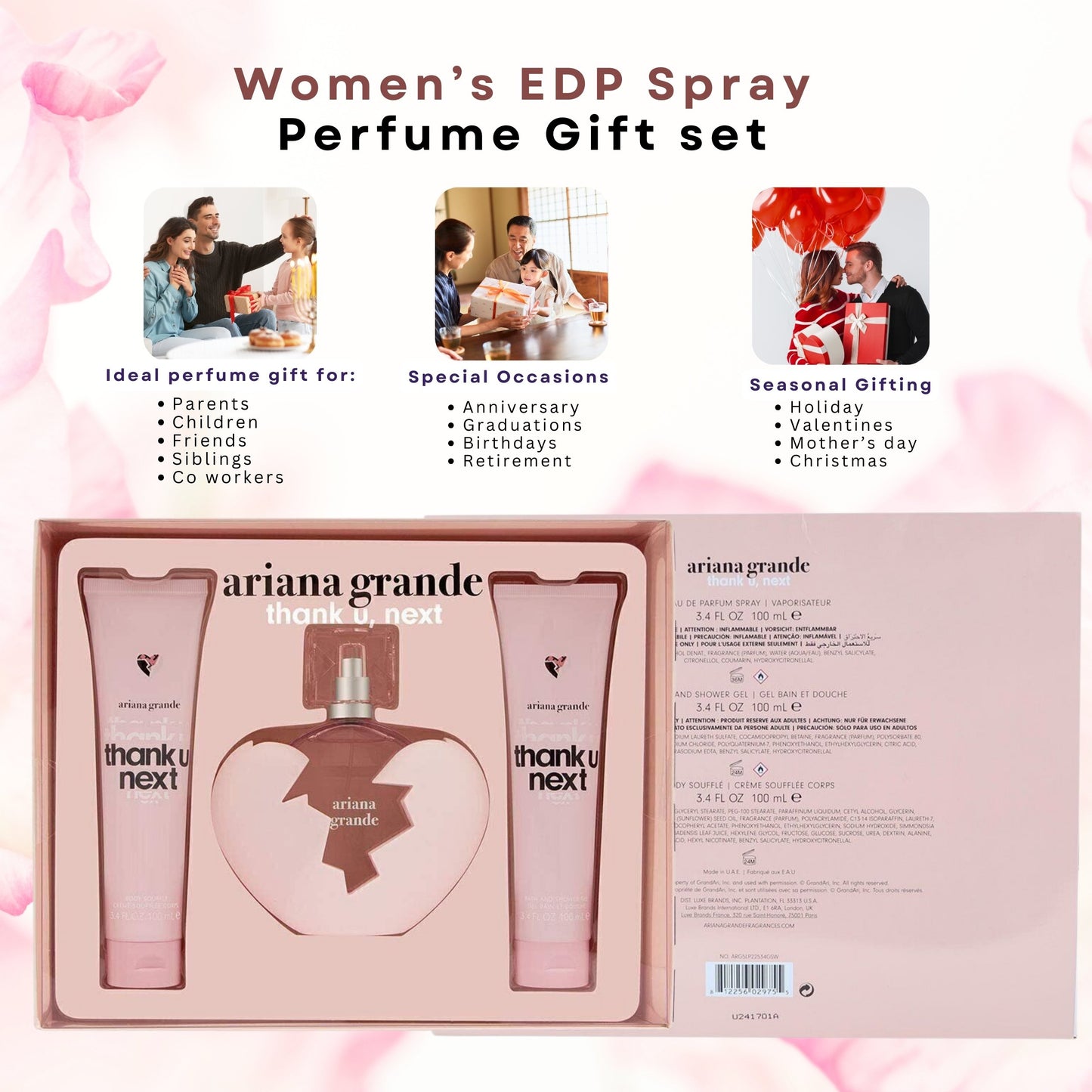 Thank U Next by Ariana Grande, 3 Piece Gift Set for Women
