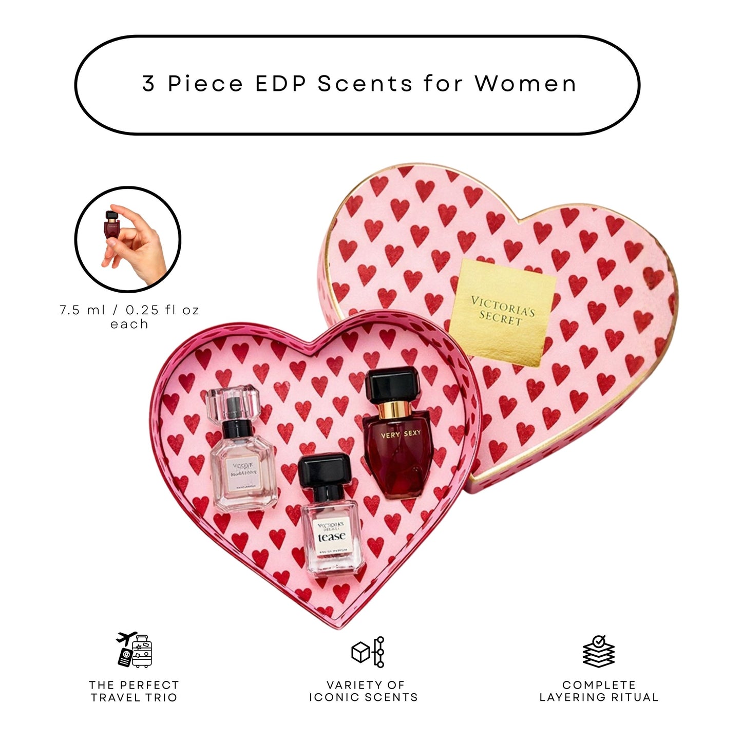 Victoria’s Secret Mini Perfume Gift Set for Women (3 Piece) – Travel Size Fragrance Collection 0.25 oz Each