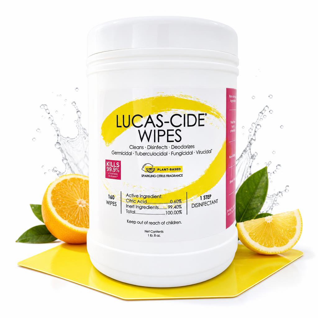 LUCAS-CIDE Disinfecting Wipes - Multi Surface Cleaner Disinfectant Wipes - Convenient Antibacterial Wipes For Cleaning Products - 1 Step Disinfectant Sanitizing Wipes - 160 Cleaning Wipes Travel Size