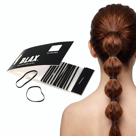 Blax Black Hair Elastics – Snag-Free Hair Ties, No-Damage Bands, 2mm 12 Count