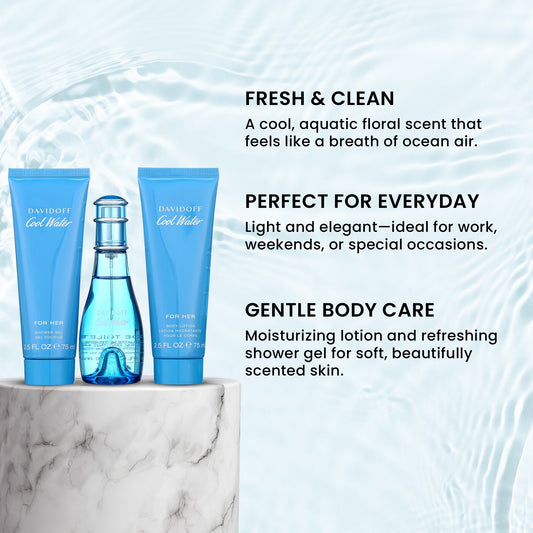 Davidoff Cool Water Perfume Gift Set for Women – 3 Piece Fragrance & Body Care Set