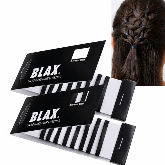 BLAX Black Elastic Hair Ties – Snag-Free Seamless Bands (4mm, 8 Count – 2 Pack)