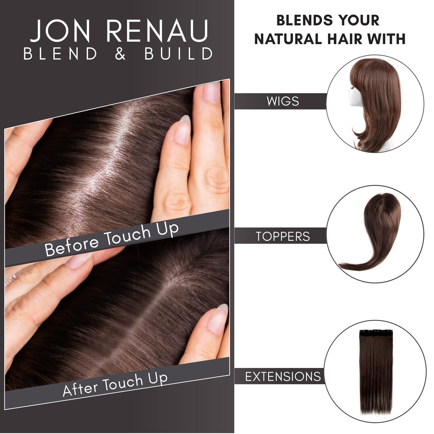 Jon Renau Blend and Build Root Touch Up - Root Spray for Human Hair, Wigs and Toppers - Dark Brown - 2.5 fl. oz. Also for Synthetic Wig and Extensions