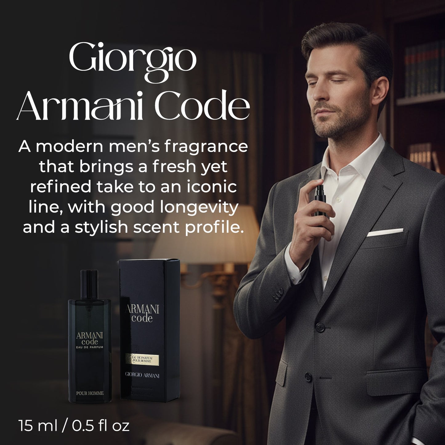 Giorgio Armani Code Pour Homme Eau de Parfum – Travel Spray for Men (0.5 oz / 15 ml)