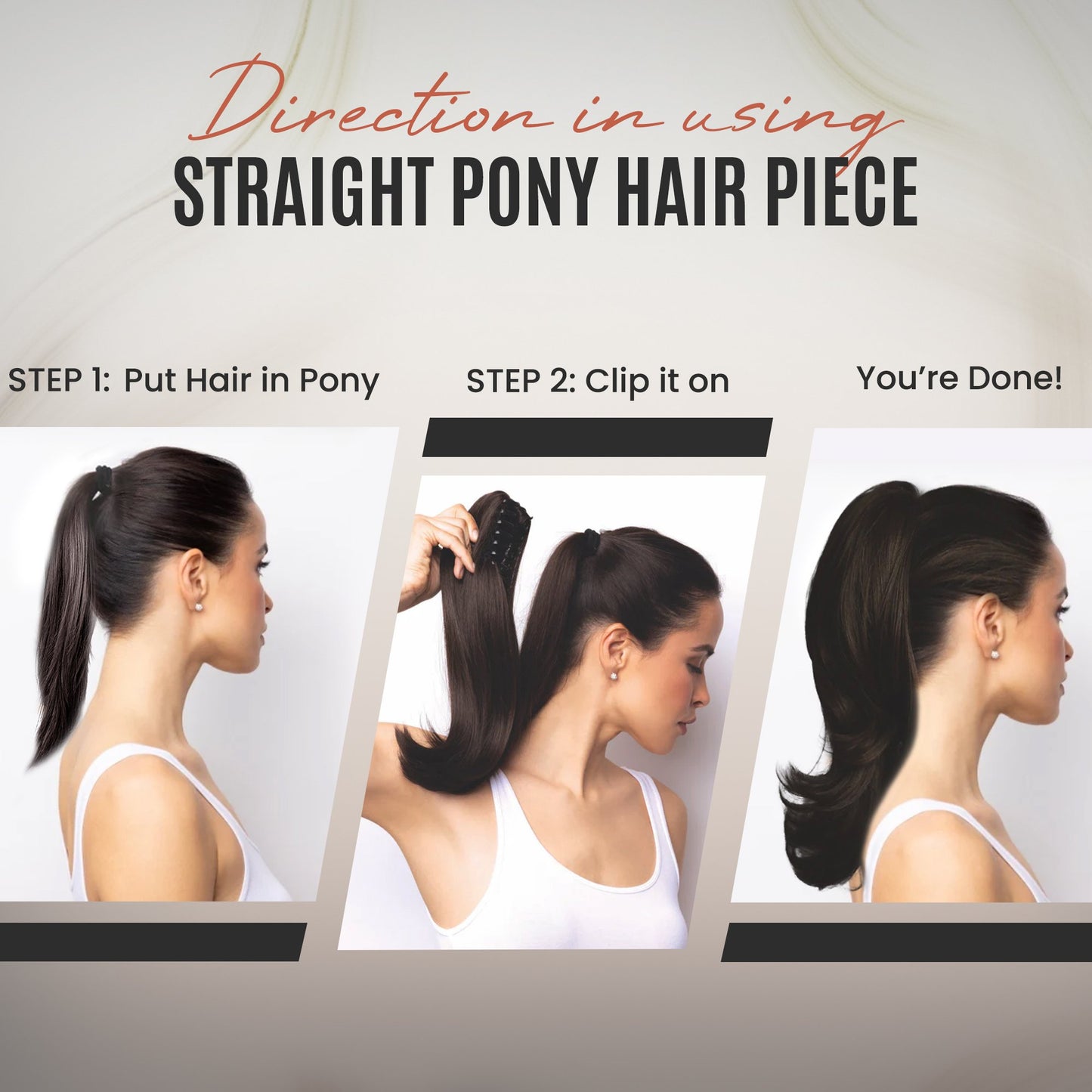>Rene of Paris Straight Ponytail Hair Extension – Dark Brown Synthetic Clip-In