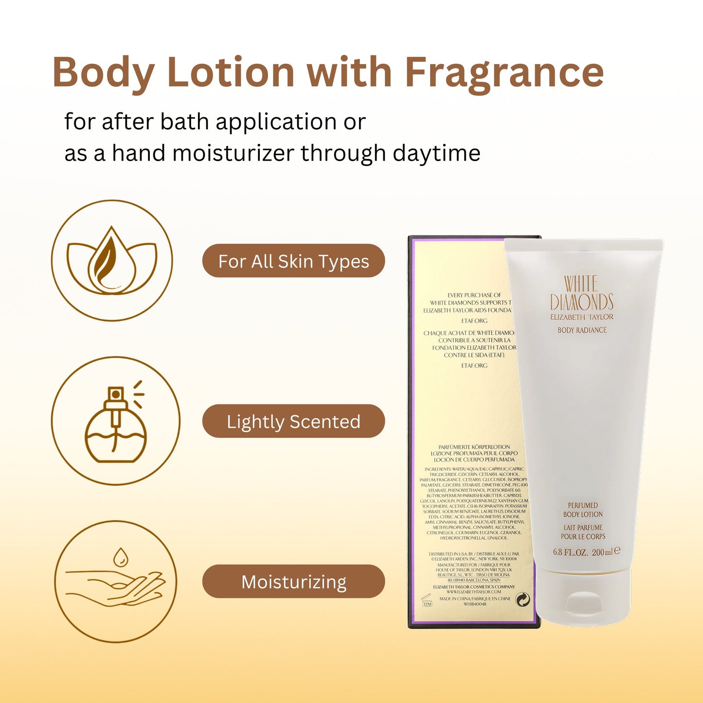 White Diamonds by Elizabeth Taylor for Women, Body Lotion, 6.8-Ounce