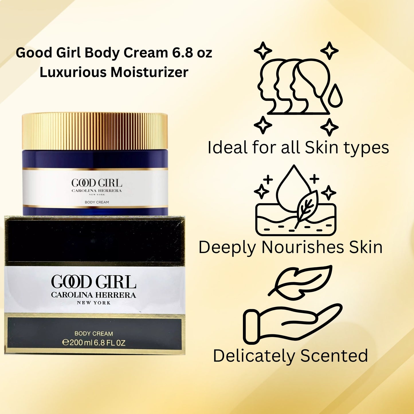 Carolina Herrera Good Girl Body Cream 6.8 Oz - Luxurious Moisturizer for All Skin Types - Non-Greasy & Fragrant