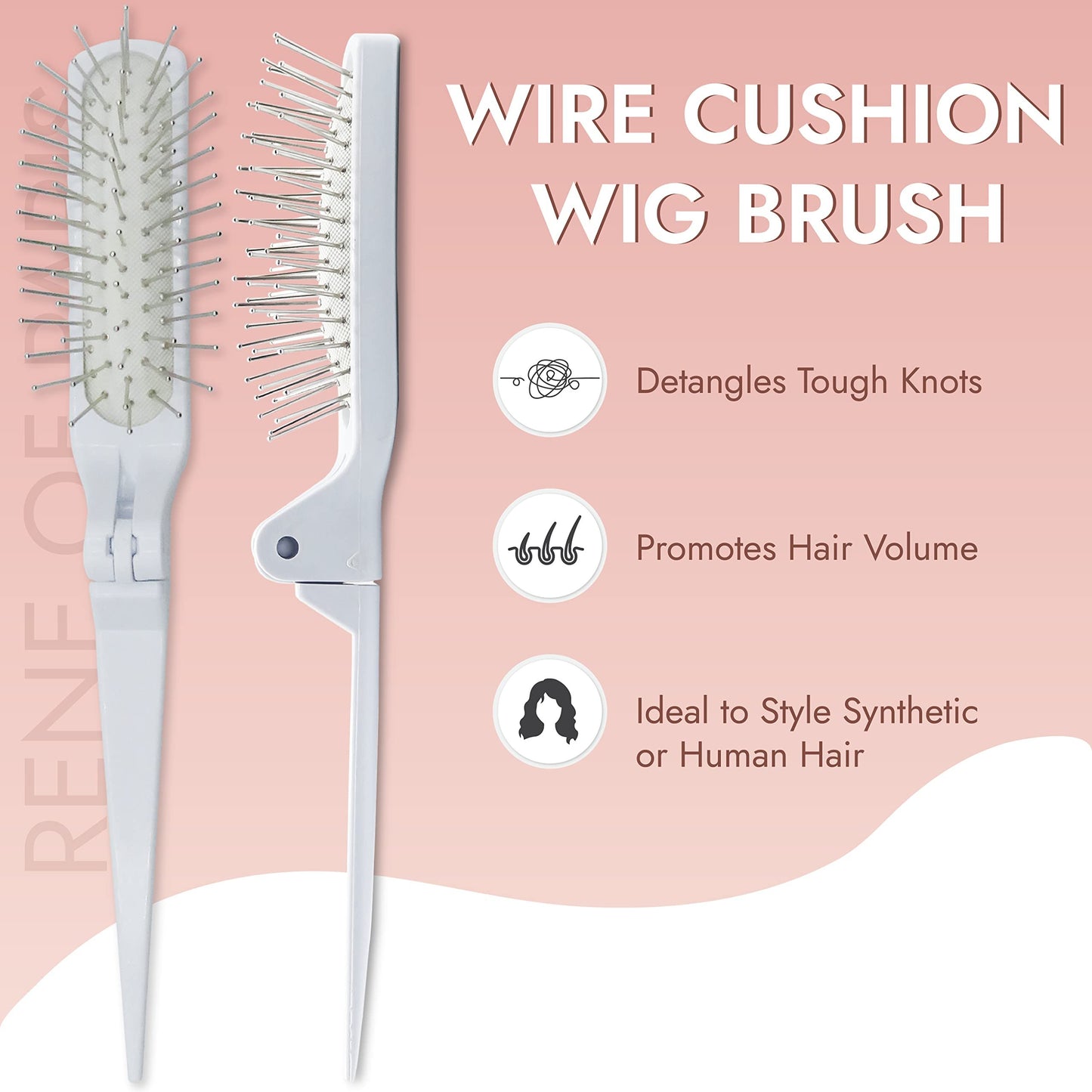 Foldable Wire Cushion Hair and Wig Brush -White- by Rene of Paris