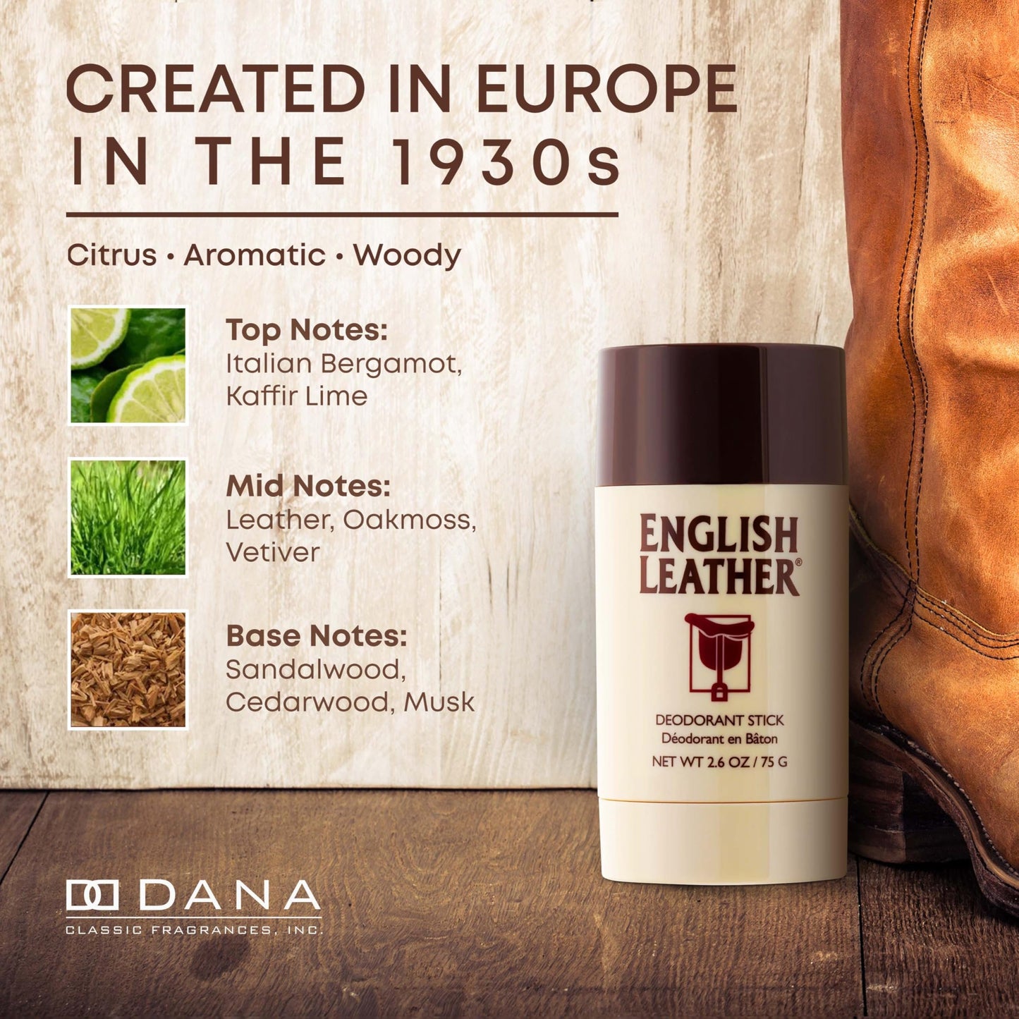 English Leather Deodorant for Men – 2.6 oz (75g)