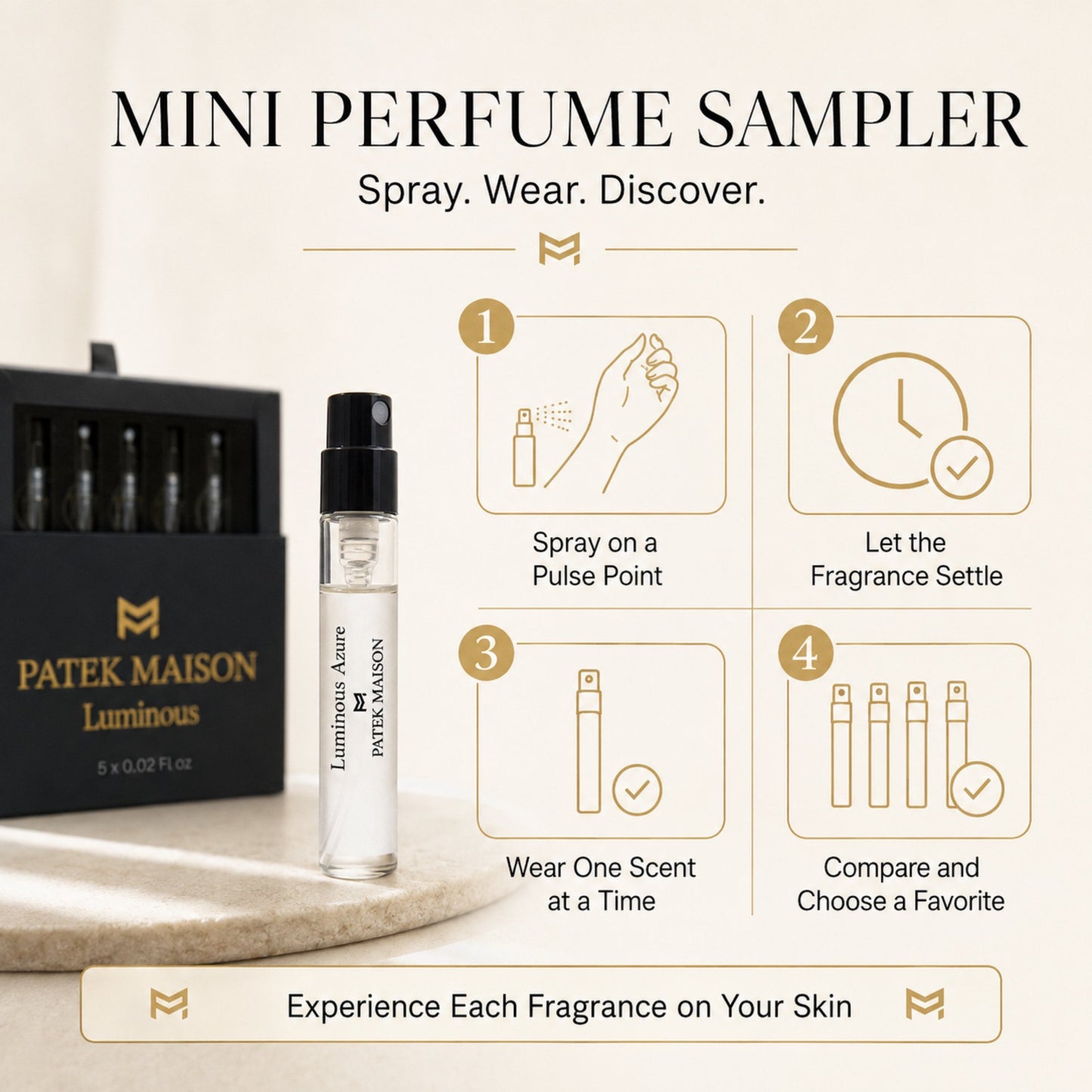 Patek Maison Perfume for Women and Men Luminous Mini Gift Set EDP Vial Spray 0.02 Fl oz.
