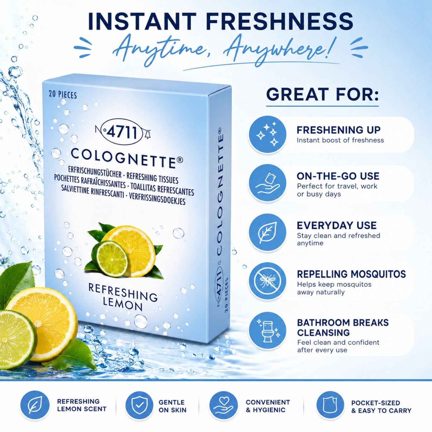 Muelhens 4711 Colognette Refreshing Lemon Scented Tissue for Unisex, Box Of 20 Count