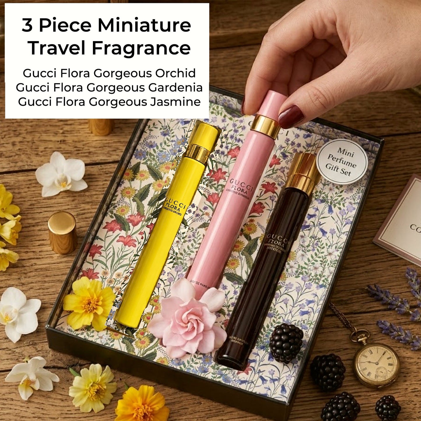 Gucci Flora Gorgeous Perfume for Women Gift Set 3 Piece Mini EDP Travel Spray 0.33 Ounce