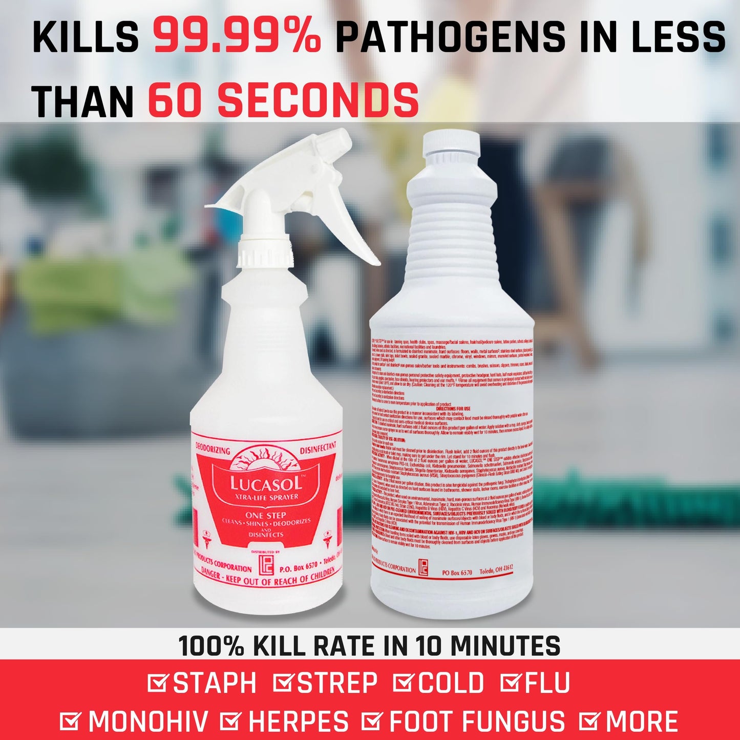 Lucasol All Purpose Cleaner, One Step Disinfectant for Hospitals, Schools, Salons, Household Cleaning and More. (32 oz)