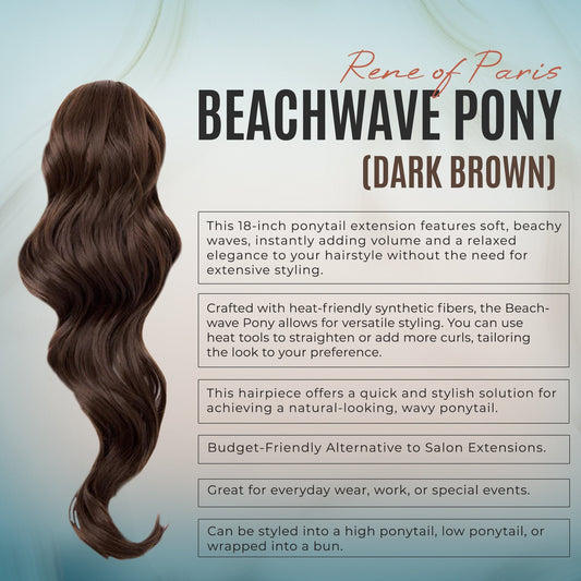 Rene of Paris Beachwave Ponytail Hair Extension – Frosted Synthetic Clip-In Ponytail