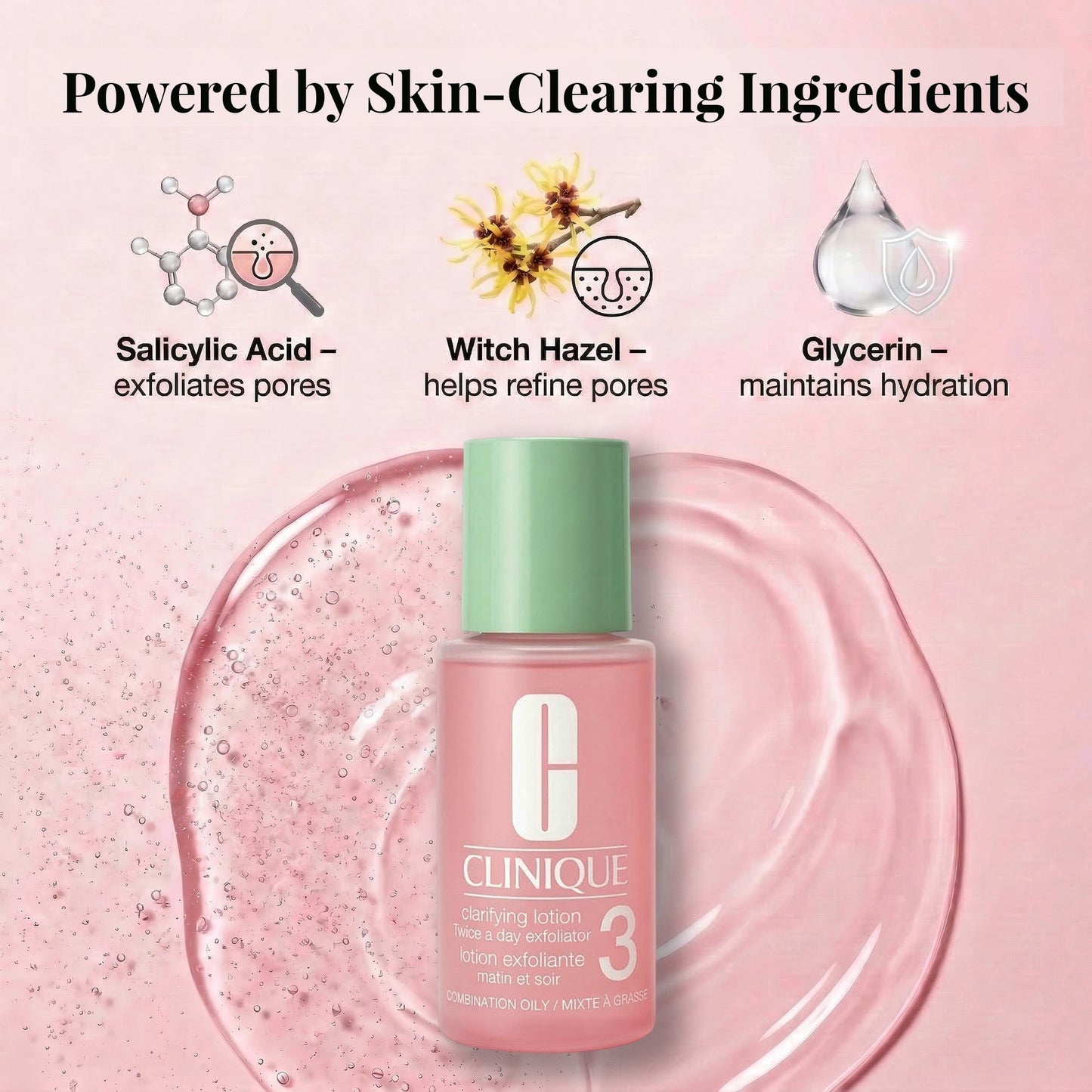 Clinique Clarifying Lotion 3 Exfoliating Toner for Combination Oily Skin - Travel Size Set (3 x 1 oz)