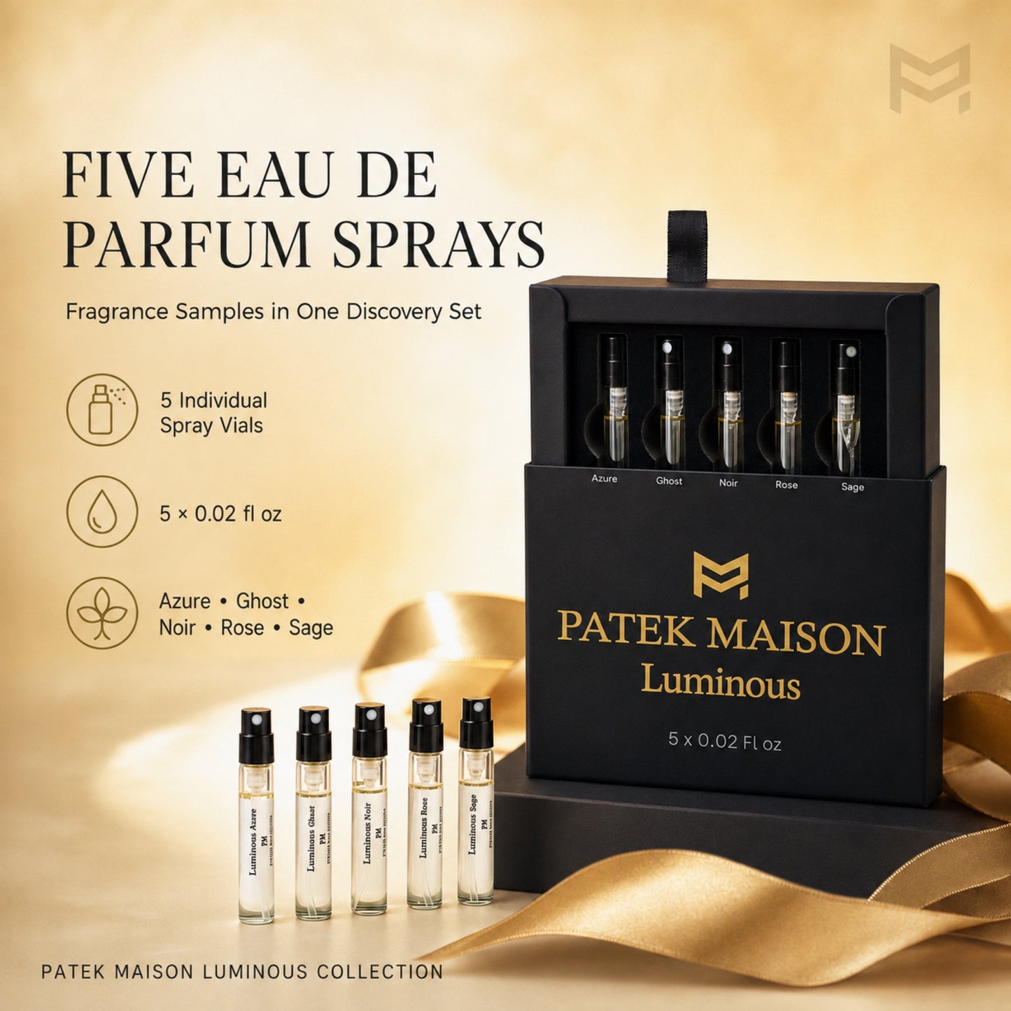 Patek Maison Perfume for Women and Men Luminous Mini Gift Set EDP Vial Spray 0.02 Fl oz.