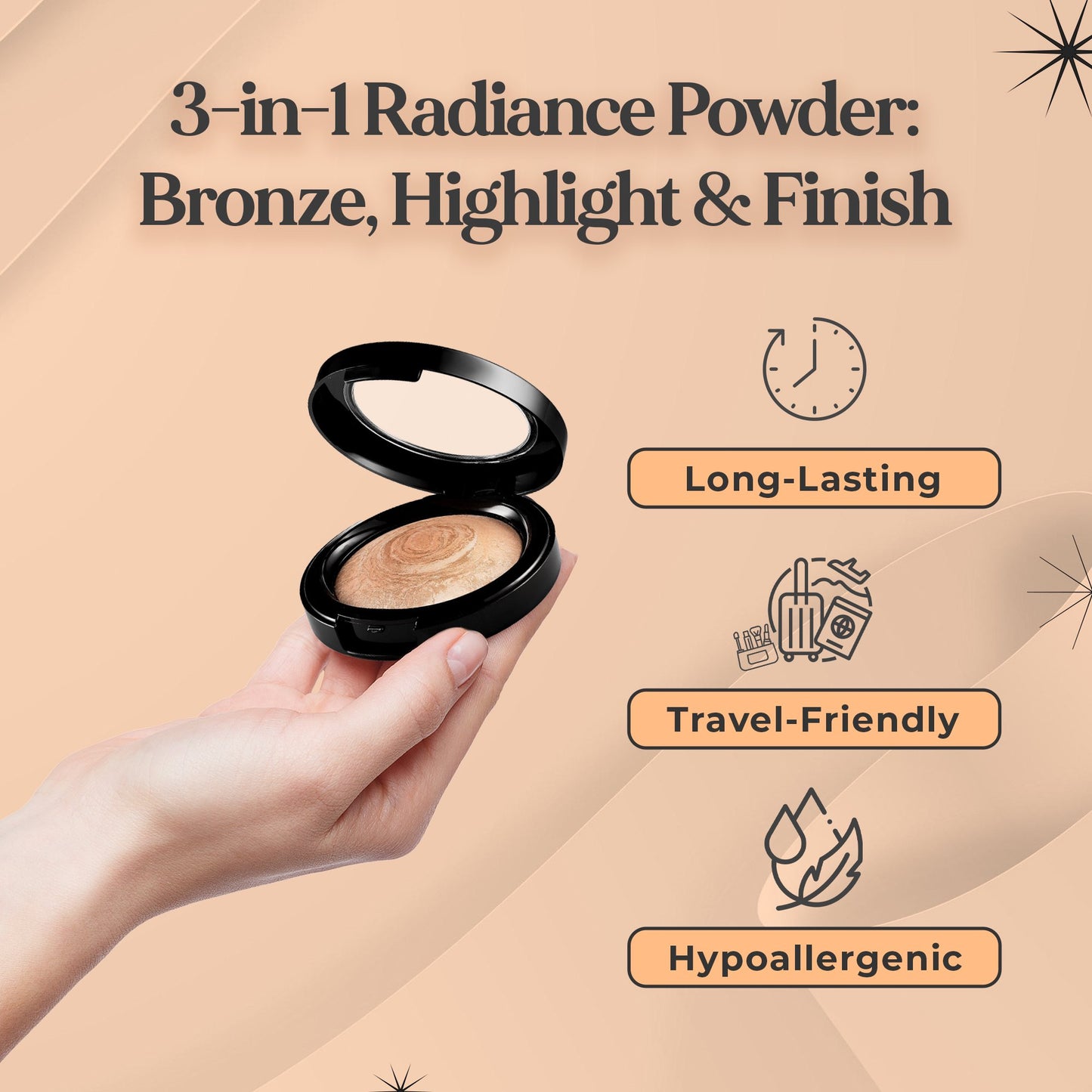Baked Sheer Marbleized Finishing Powder – Face Bronzer & Highlighter, 0.37 oz