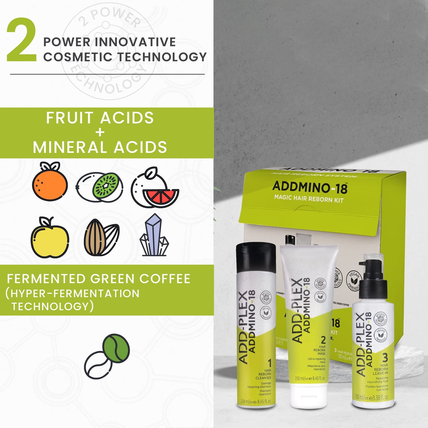 ADDMINO-18 Magic Hair Reborn Kit - Hair Shampoo, Mask & Leave in Conditioner Set