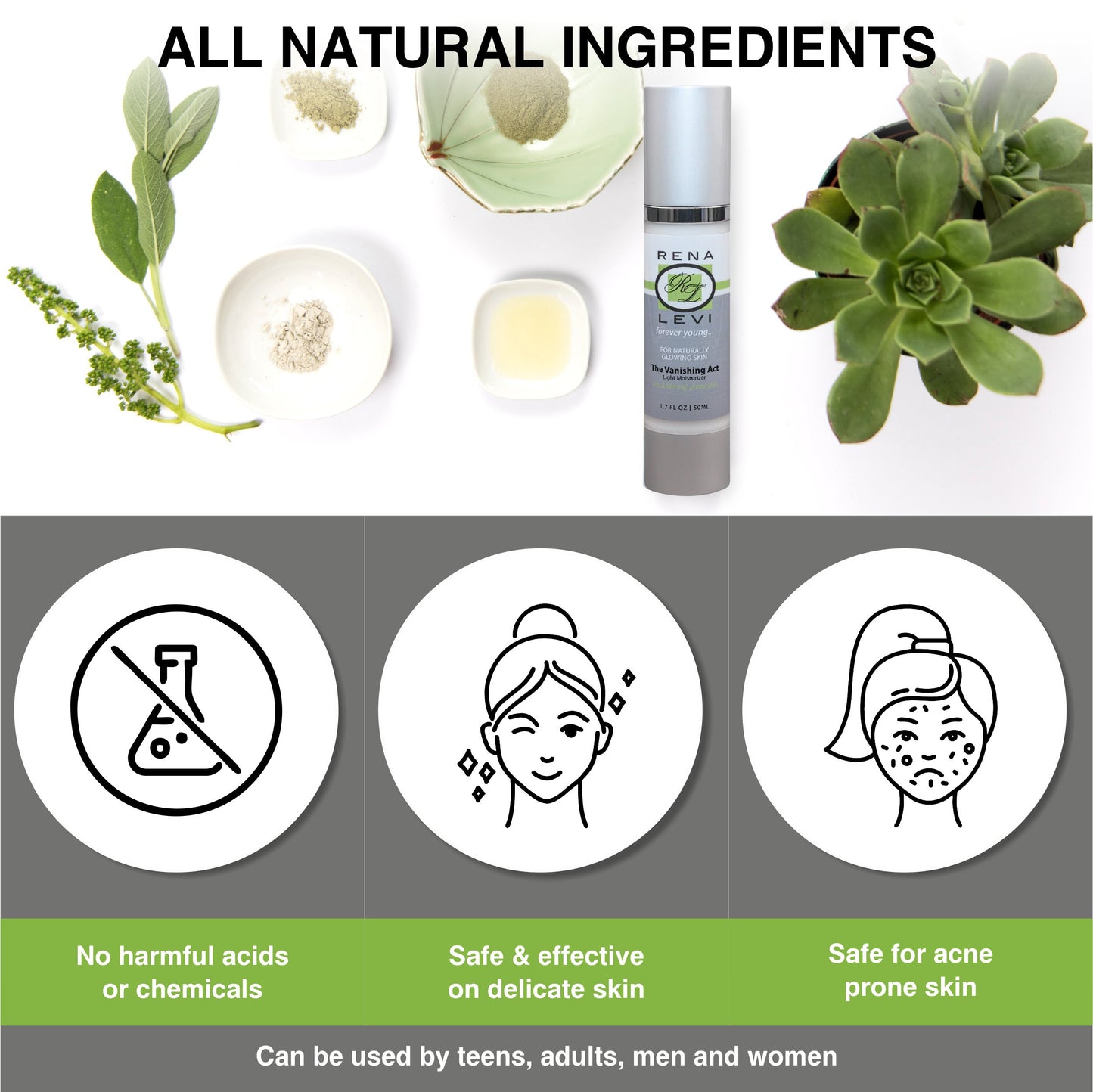 Rena Levi Light Moisture Creme – Natural Facial Moisturizer for Oily & Acne-Prone Skin, 1.7 oz