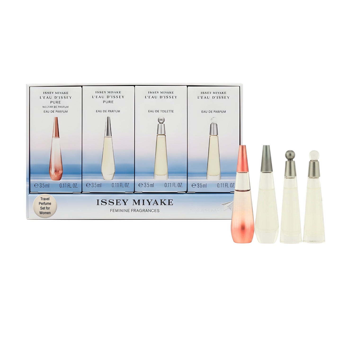 Leau Dissey Miniatures Set by Issey Miyake for Women - 4 Pc Mini Gift Set 4x3.5 ml Leau Dissey EDP, Leau Dissey EDT, Leau Dissey Pure EDP, Leau Dissey Pure Nectar EDP