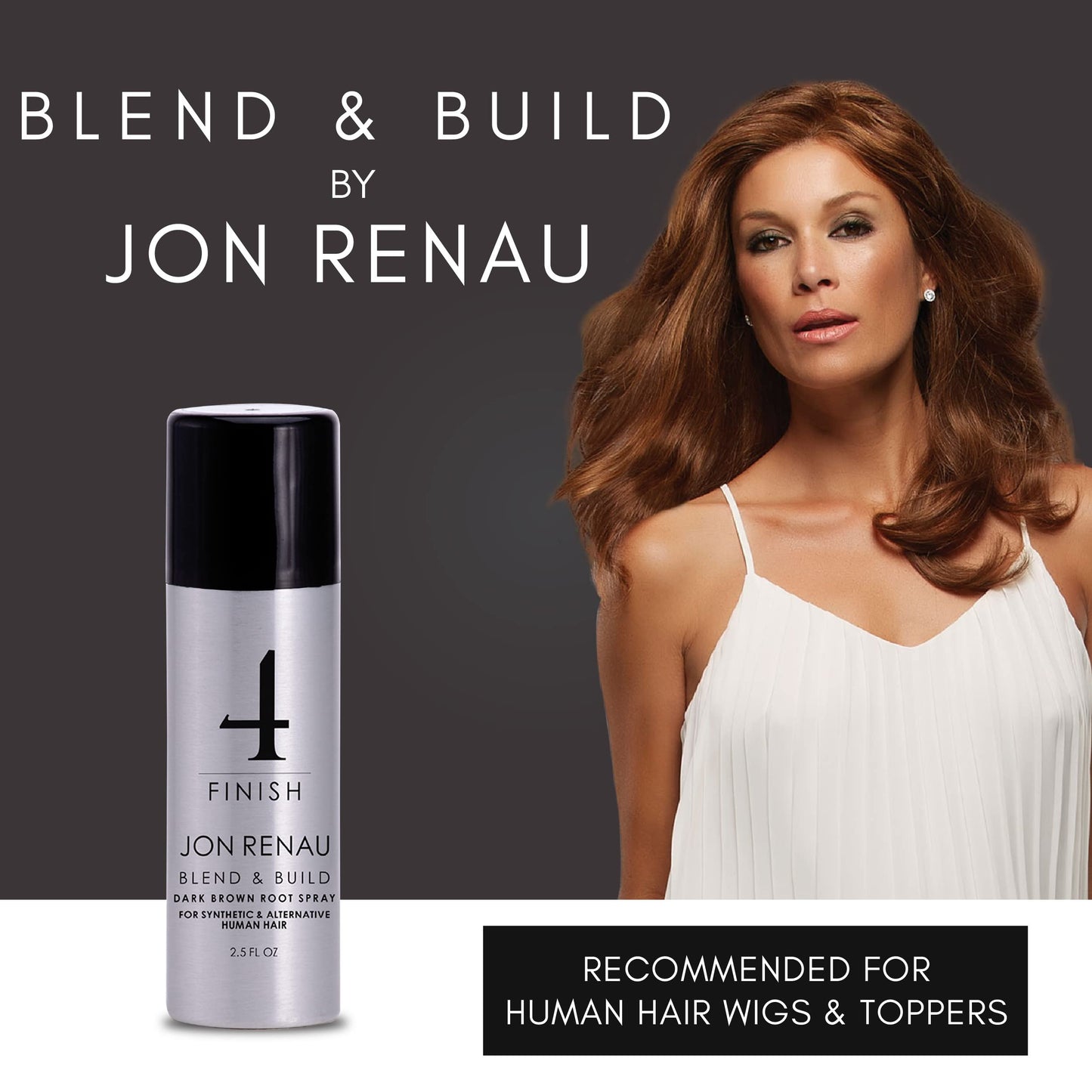 Jon Renau Blend and Build Root Touch Up - Root Spray for Human Hair, Wigs and Toppers - Dark Brown - 2.5 fl. oz. Also for Synthetic Wig and Extensions