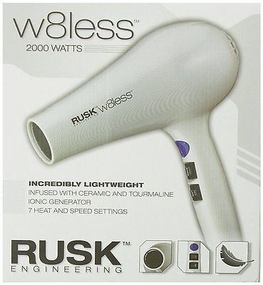 Rusk W8less Professional Lightweight Ceramic Tourmaline Hair Dryer 2000 White